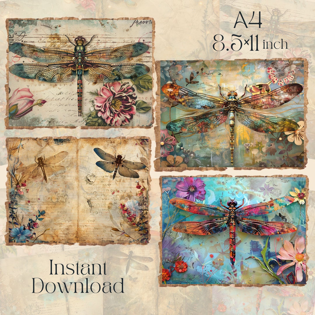 Folio Dragonflies Junk Journal Paper Printable Vintage Junk Journal Kit ...