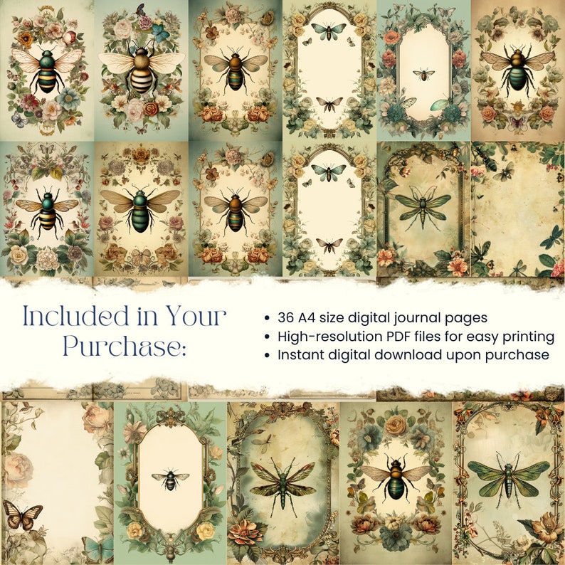 Vintage Insect Junk Journal Template Vintage Style Collage Paper Deco ...