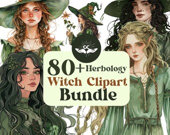 Paquete de imágenes prediseñadas de brujas de herbología, imágenes prediseñadas de brujas verdes con hierbas, imágenes prediseñadas de brujas verdes, brujas lindas, manualidades de brujas, brujas con hierbas mágicas, diario basura