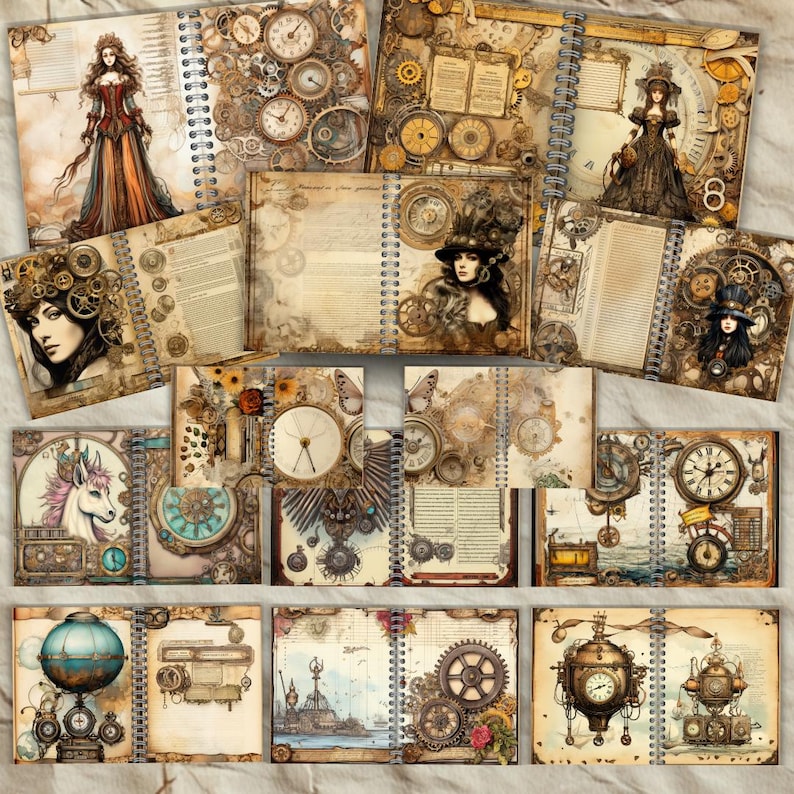 Steampunk Junk Journal Kit Digital Industrial Grunge Paper ATC Ephemera ...
