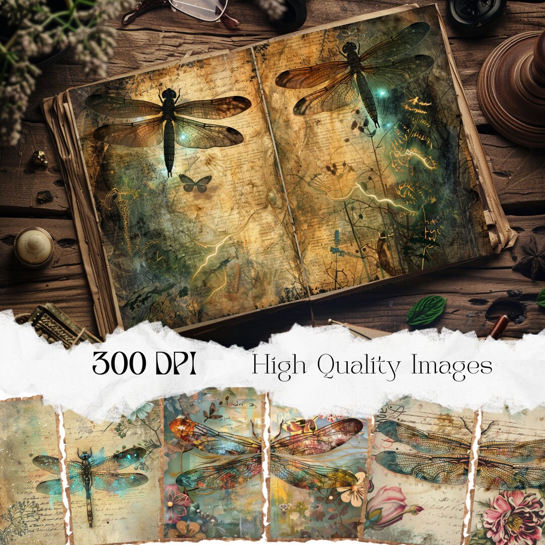 Folio Dragonflies Junk Journal Paper Printable Vintage Junk Journal Kit ...