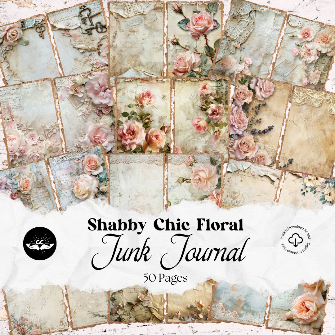 Shabby Chic Floral Junk Journal Digital Paper Kit Printable Ephemera ...