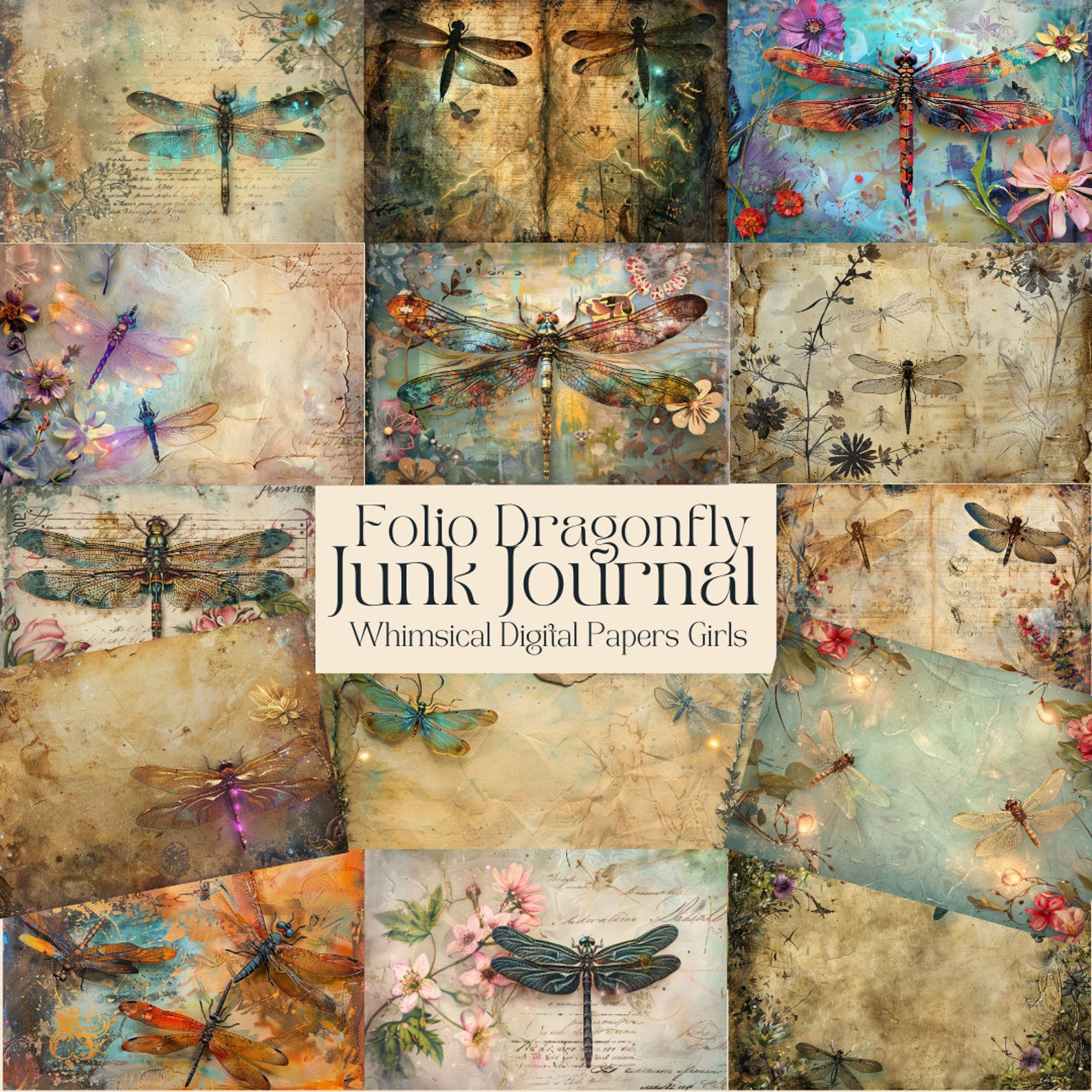 Folio Dragonflies Junk Journal Paper Printable Vintage Junk Journal Kit ...
