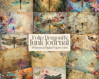 Folio Dragonflies Junk Journal Paper Printable Vintage Junk Journal Kit Dragonfly Junk Journal Vintage Ephemera Digital Scrappy Papers