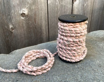 Handmade Twine, Twisted Fabric Twine, Rag Rope, Boho Fabric Cord, Textile Fiber Yarn, Peach & Taupe