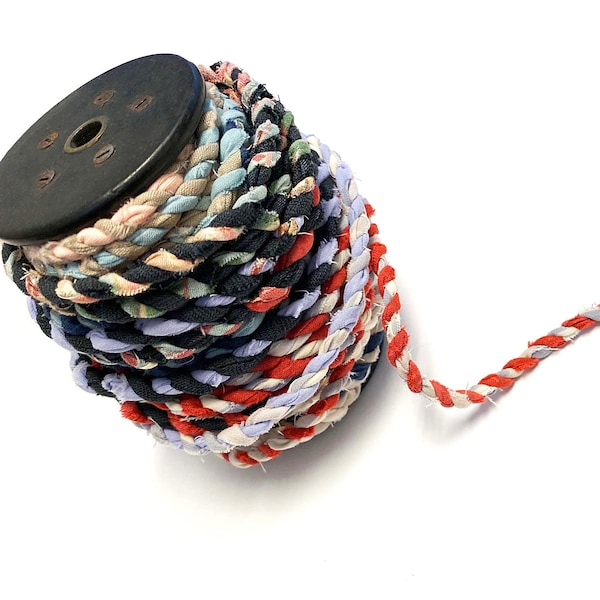 Handmade Twine, Twisted Fabric Twine, Rag Rope, Boho Fabric Cord, Textile Fiber Yarn, Multi-Colored