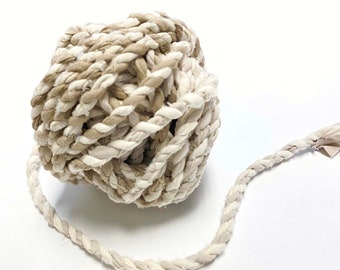 Handmade Twine, Twisted Fabric Twine, Rag Rope, Boho Fabric Cord, Textile Fiber Yarn, White/Beige/Tan