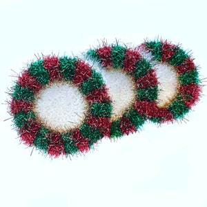 Set of 3 Confetti Dish Scrubbies, Christmas Wreaths, Dish Scrubby, Crochet Scrubbies, Pot Scrubber, Eco Friendly Kitchen Scrubby, Cleaning