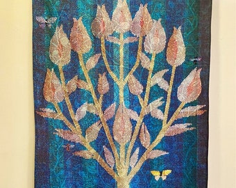 Tree of Life, wall hanging. Digital print of original handwoven tapestry. Linen and cotton with sleeve for hanging rod