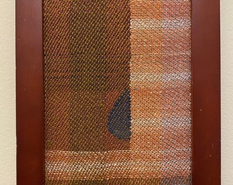 Hidden Tree in Portico, framed handwoven miniature tapestry by Laura Foster Nicholson