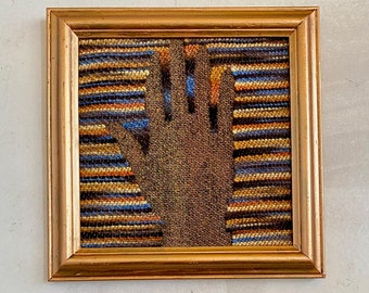 Right Hand. hand woven tapestry in a wooden frame. The hand offered in peace, mystic, symbolic. Free shipping!