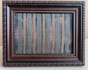 Dark Lotus, hand woven textile, vintage wooden frame