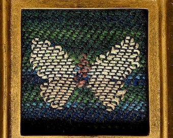 Miniature butterfly weaving in vintage gilded frame