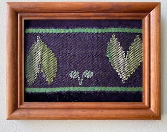 Fresh Green Sprigs #2, handwoven tapestry, mounted and framed