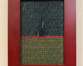 Tiny cypress Tree weaving, framed. Hand woven