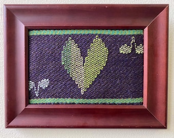 Fresh Green Sprigs, handwoven tapestry, mounted and framed