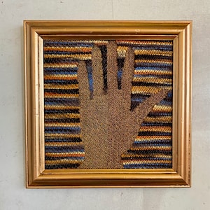 Left Hand, small wool and metallic tapestry in copper colored wooden frame. free shipping image 1