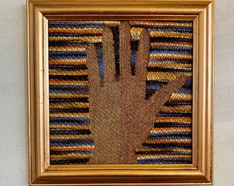 Left Hand, small wool and metallic tapestry in copper colored wooden frame. free shipping