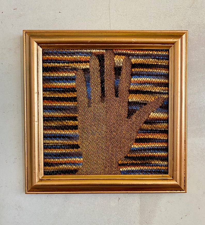 Left Hand, small wool and metallic tapestry in copper colored wooden frame. free shipping image 1