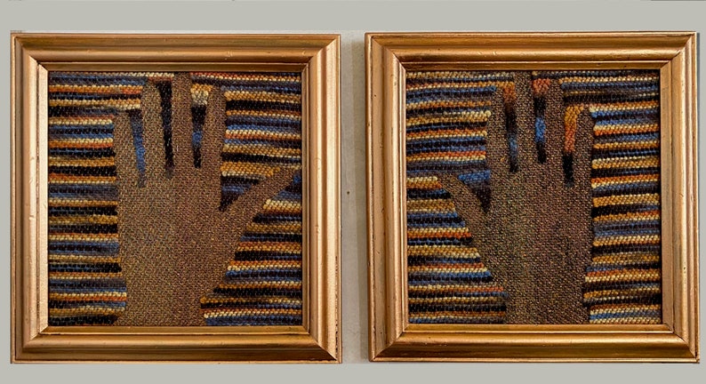 Left Hand, small wool and metallic tapestry in copper colored wooden frame. free shipping image 2