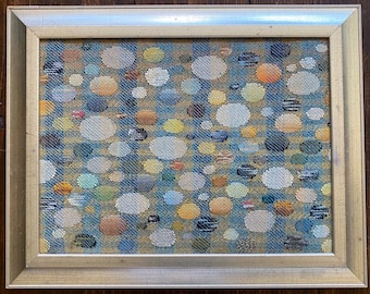 Silver Stones, handwoven tapestry in Silvery frame