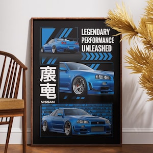 Nissan Skyline R34 Poster | JDM Wall Art | Digital Download | Gift for Car Lover | Garage Decor