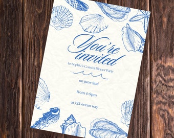 Coastal Dinner Party Invite Editable Template Customizable Canva Coastal Summer Dinner Invitation