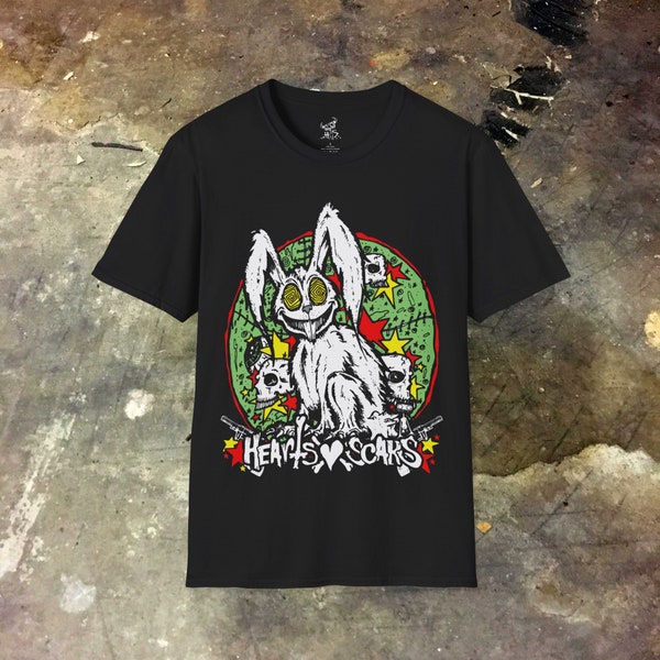 Hearts&Scars Men's/Women's T-Shirt Punk Rock Hand Drawn Original Gift for Him, Her Psycho Bunny Rabbit