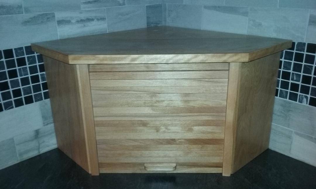 Oak Corner Bread Box with Golden Pecan Finish