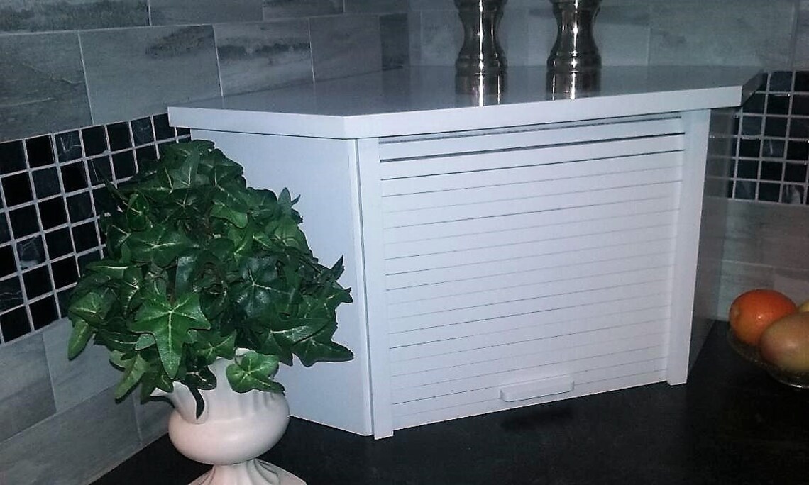 White Lacquer Corner Bread Box with Roll Up Door Etsy