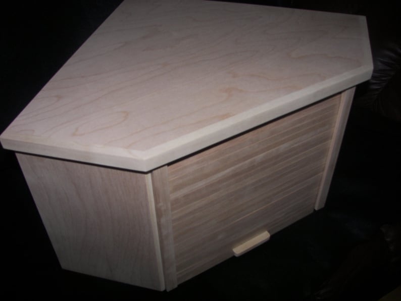 Unfinished Birch Corner Breadbox With Roll Up Door image 2