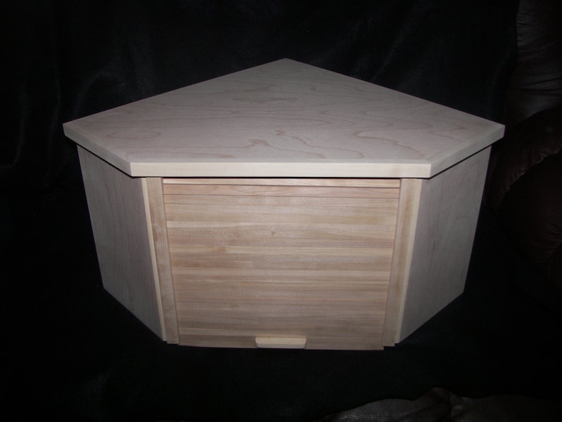 Unfinished Birch Corner Breadbox With Roll Up Door Image 0