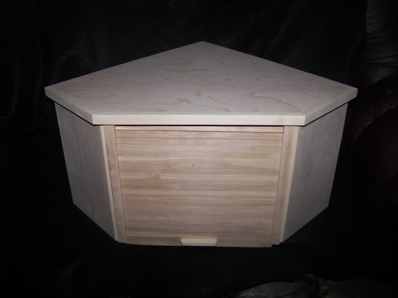 Unfinished Birch Corner Breadbox With Roll Up Door image 1