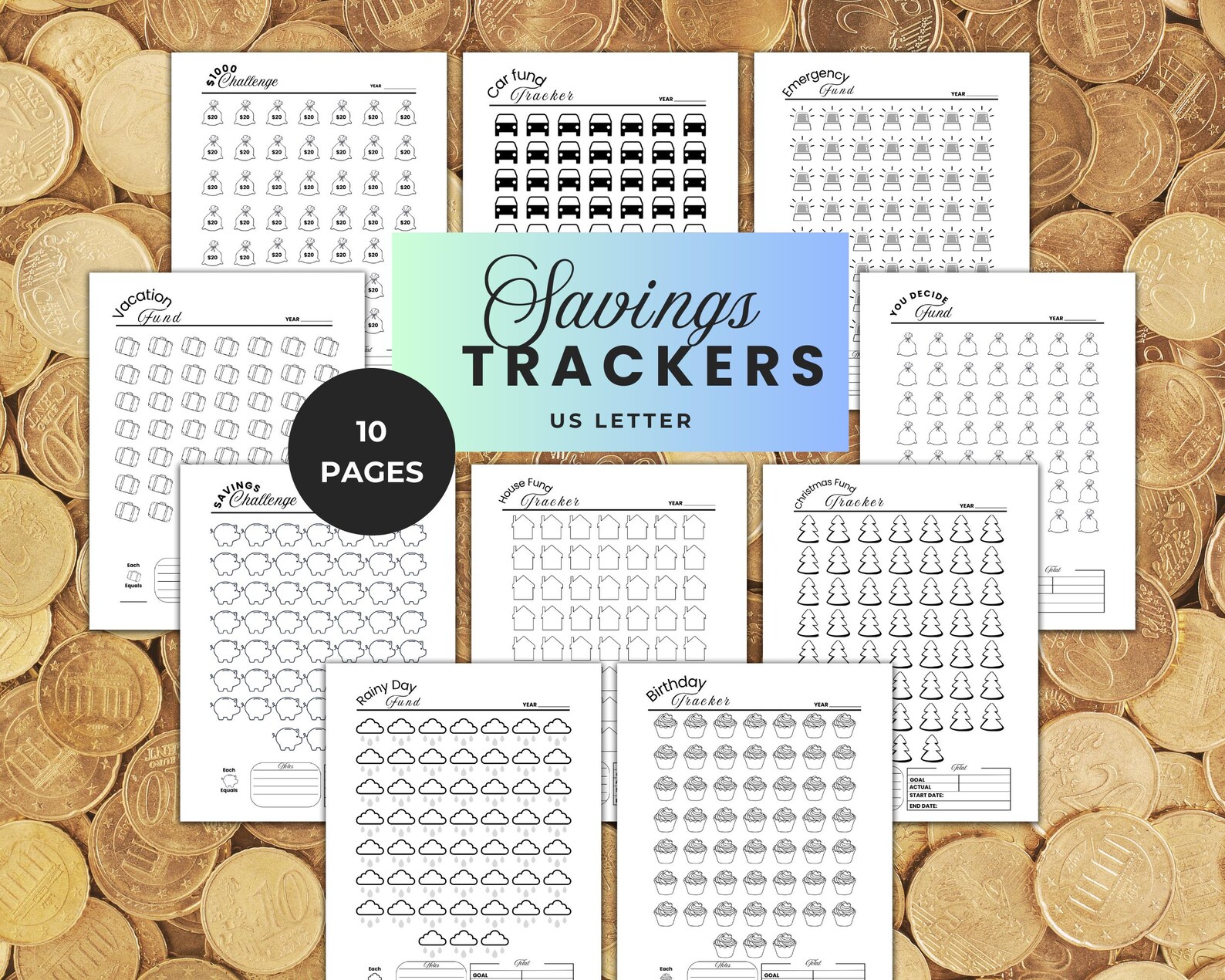 Savings Challenge Tracker: 10 Printable Savings Goals (PDF) - Etsy