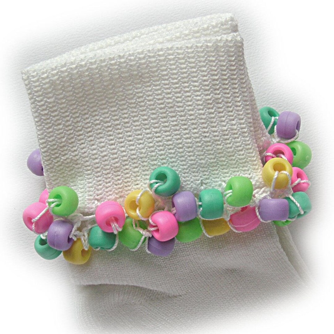 Pastel Candy Mix Beaded Socks, Girls Socks, Pony Beads, School, Pink