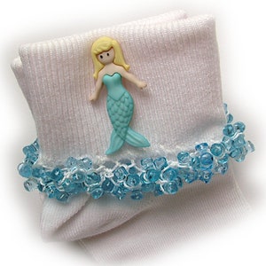NEW - Blue Mermaid Beaded Socks, school, girls socks, blue, holidays, crochet, thread, buttons, summer, tri bead, mermaid, handmade, crochet