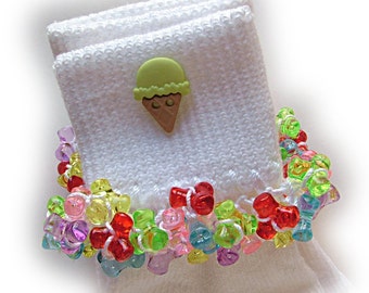 NEW - Lime Ice Cream Beaded Socks, buttons, ice cream, lime, summer, girls socks, women's, holidays, red, pink, yellow, lavender, crochet