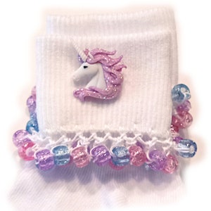 NEW - Lavender Magical Unicorn Beaded Socks, school, girls, sparkle, women's, holidays, toddlers, lavender, toddler, unicorns, white socks