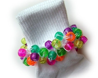 Sparkle Jelly Beaded Socks, glitter, girls socks, pony beads, green, holidays, women's, toddlers, purple, yellow, pink, crochet, thread