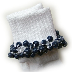 School Uniform Navy Beaded Socks, school uniform, girls, school, navy, white socks, women, holidays, pony beads, toddler, handmade, crochet