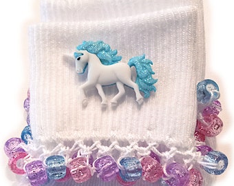 NEW - Blue Magical Unicorn Beaded Socks, school, girls socks, sparkle, women's, holidays, lavender, toddler, crochet, school, crochet