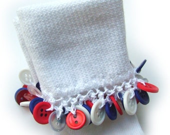 Patriotic Button Socks, red , white, blue, buttons, girls socks, 4th of July, holidays, women's, toddler, crochet, thread