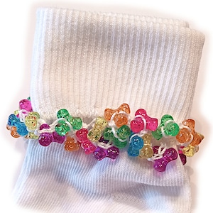 NEW - Jelly Sparkle Mix Beaded Socks, holiday, orange, tri bead, girls, toddler, handmade, crochet, thread, school, pink, green, white socks