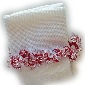 NEW - Red Sizzle Beaded Socks, girls, tri beads, red, school, holidays, party, toddlers, baby, Christmas, 4th of July, crochet, white socks