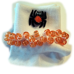 NEW - Orange and Black Spider Beaded Socks, school, girls, orange, sparkle, pony beads, holiday, Halloween, toddlers, white socks, Fall