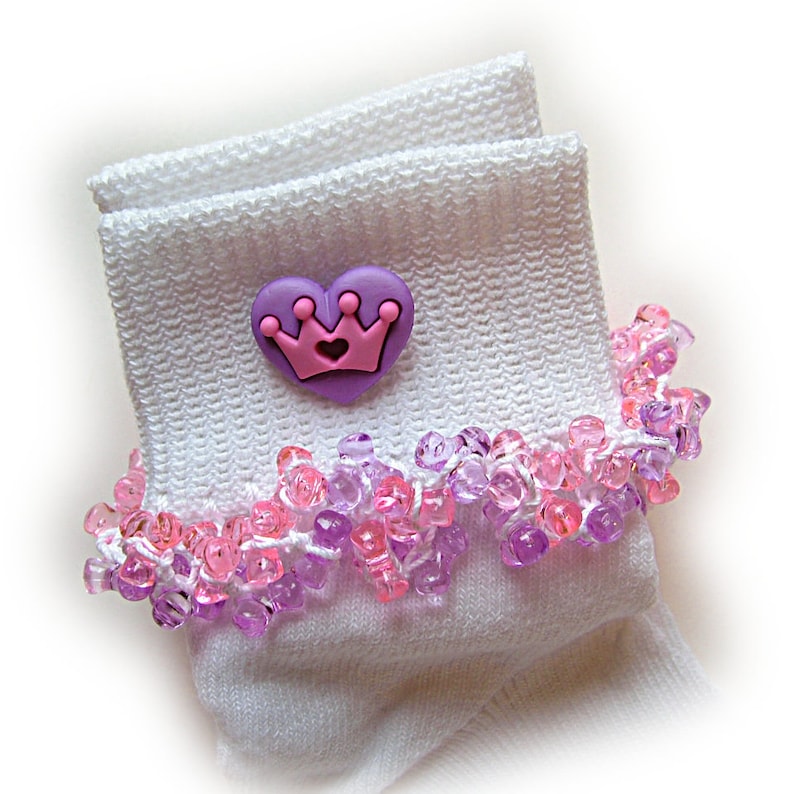 Pink Crown Beaded Socks Girls Socks Pink Tri Beads Crown Etsy