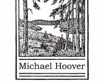 Outdoors Lake in the Woods Personalized Ex Libris Rubber Stamp E17