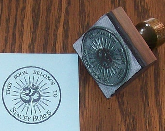 Personalized Starburst OM AUM Bookplate Ex Libris Rubber Stamp Personalized A01