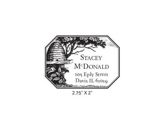 Bee Hive Illustration Custom Return Address Rubber Stamp AD350