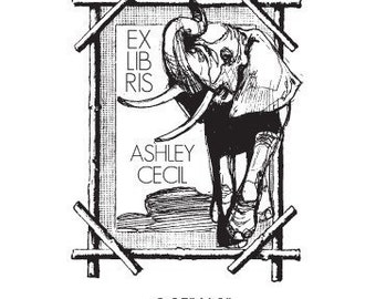 Elephant Original Art Personalized Ex Libris Bookplate Rubber Stamp D08 featured artist